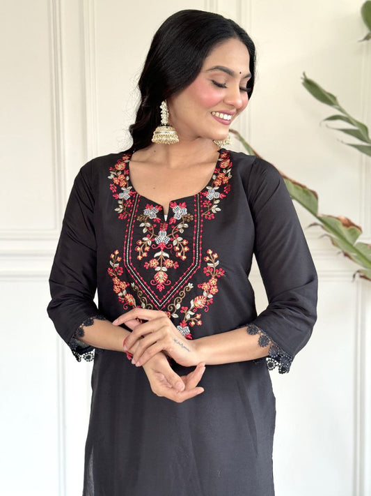 VISCOSE CHANDERI WITH EMBROIDERY WORK KURTIS