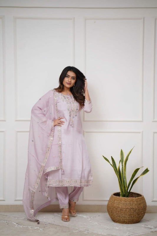 VISCOSE CHANDERI WITH SEQUENCE EMBROIDERY WORK KURTIS