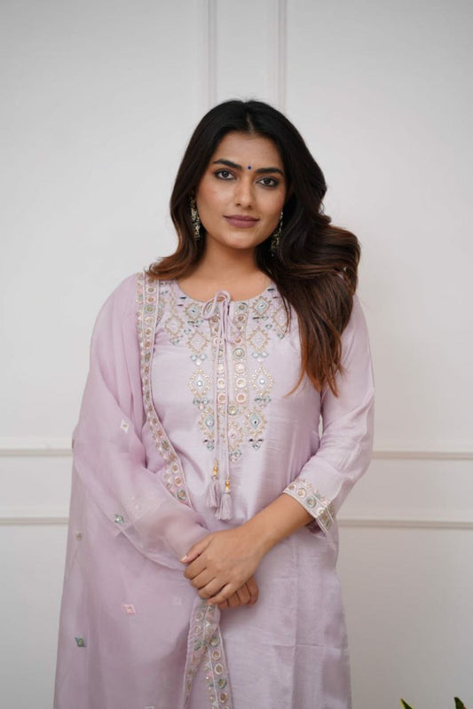 VISCOSE CHANDERI WITH SEQUENCE EMBROIDERY WORK KURTIS