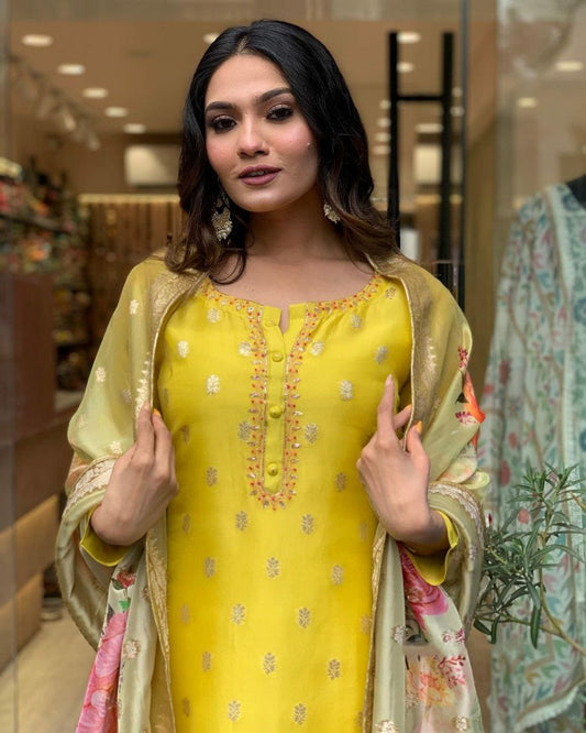 HEAVY VISCOSE JAQUARD WITH SEQUENCE CODING EMBROIDERY WORK KURTIS