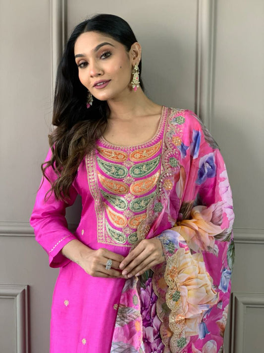 VISCOSE CHANDERI WITH SEQUENCE CODING EMBROIDERY WORK KURTIS