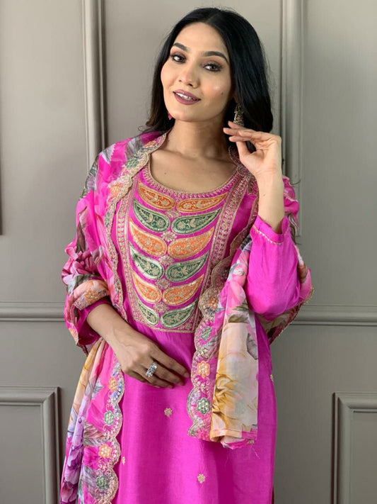 VISCOSE CHANDERI WITH SEQUENCE CODING EMBROIDERY WORK KURTIS