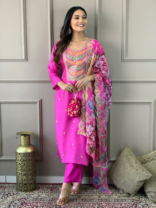 VISCOSE CHANDERI WITH SEQUENCE CODING EMBROIDERY WORK KURTIS