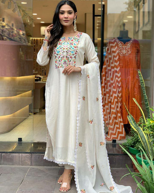 VISCOSE CHANDERI WITH EMBROIDERY WORK KURTIS