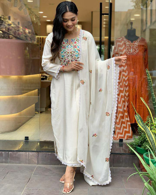 VISCOSE CHANDERI WITH EMBROIDERY WORK KURTIS