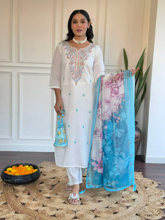 PURE VISCOSE CHANDERI WITH SEQUENCE EMBROIDERY WORK KURTIS