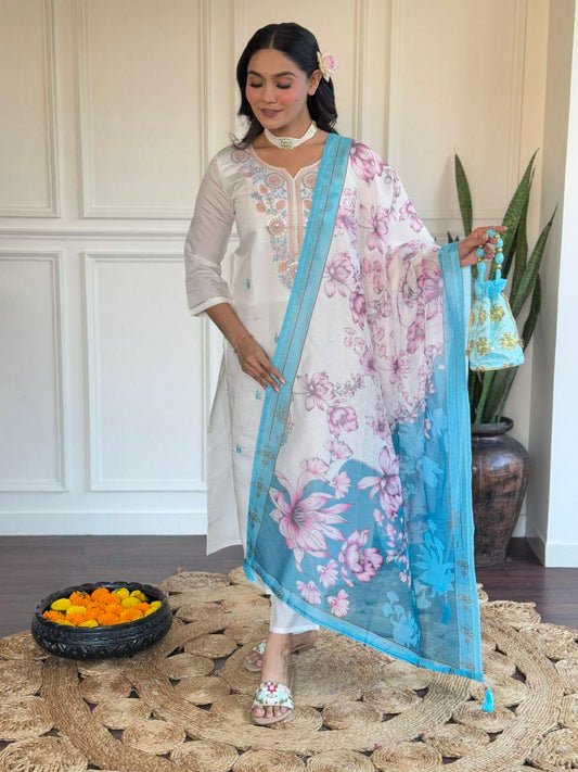 PURE VISCOSE CHANDERI WITH SEQUENCE EMBROIDERY WORK KURTIS