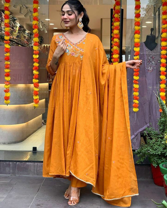 Beautifull Viscose chanderi frock type Gown