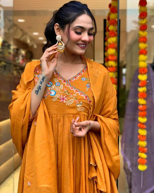 Beautifull Viscose chanderi frock type Gown