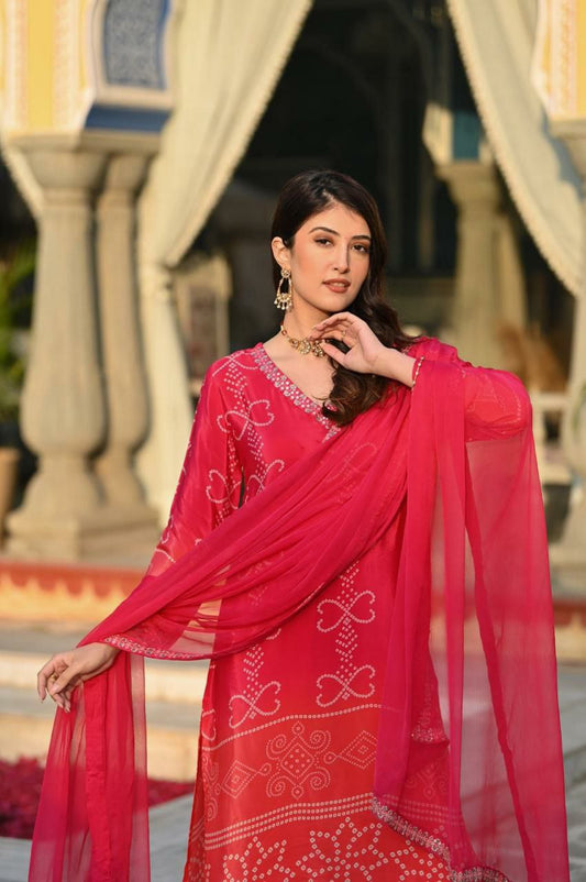 Soft Chinnon Silk Position Print With Embroidered Work Frock