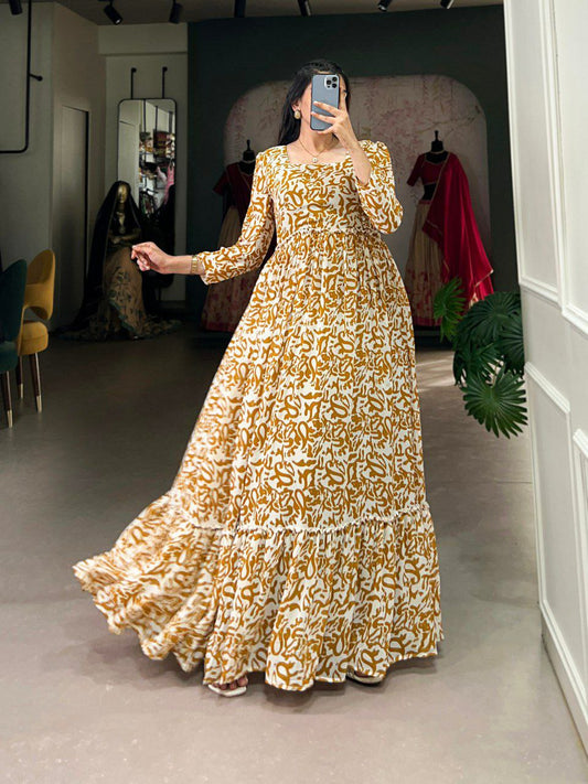 Beautiful Pink Printed Georgette Casual Wear Long Gown