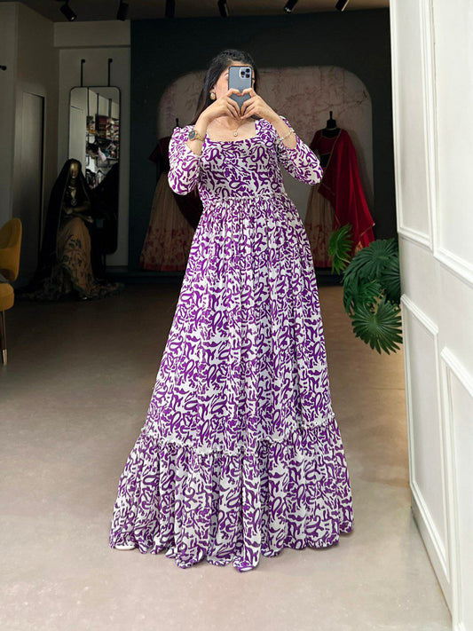 Beautiful Pink Printed Georgette Casual Wear Long Gown