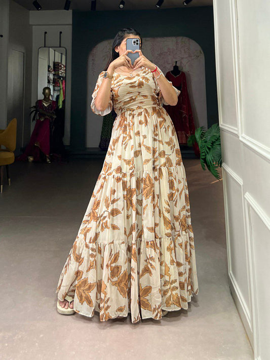 Gown features a beautiful printed design that adds a touch of elegance