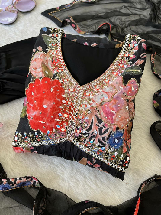 Chinon Soft With Digital Printed Multi Color Beautiful Hand mand Dress