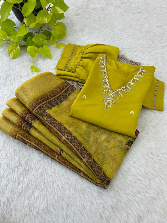 Kurti Premium Roman Silk Soft Fabric With Handwork Neck