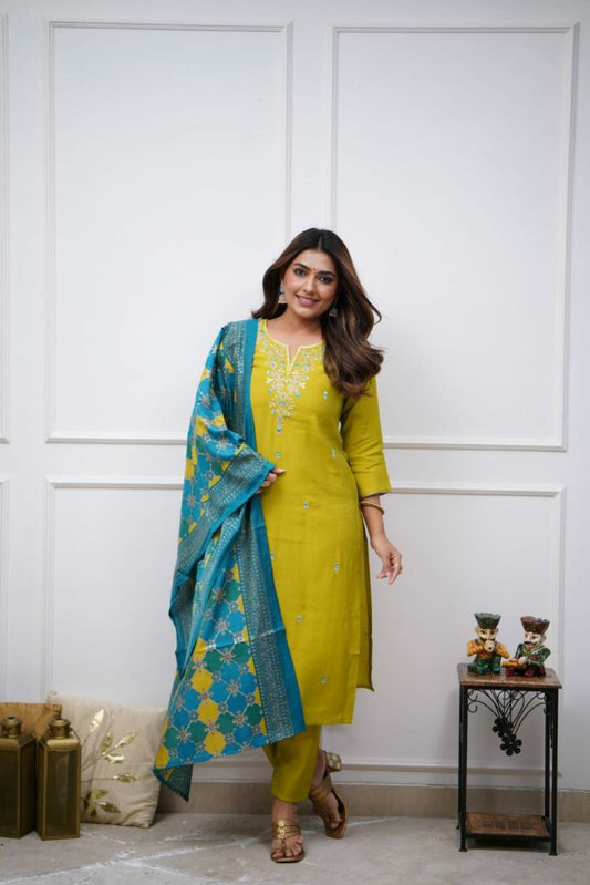 VISCOSE CHANDERI WITH SEQUENCE CODING EMBROIDERY WORK KURTIS