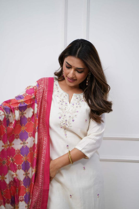 VISCOSE CHANDERI WITH SEQUENCE CODING EMBROIDERY WORK KURTIS