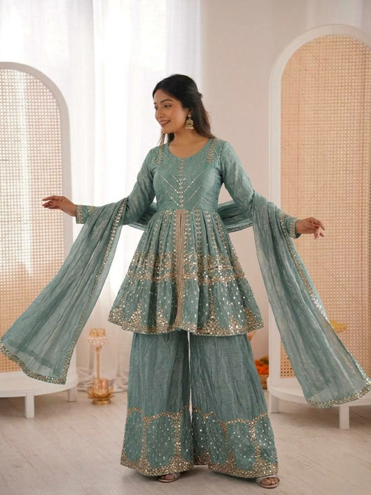 Mauve Silk Sharara Suit with Gota Patti and Sequin Embroidery