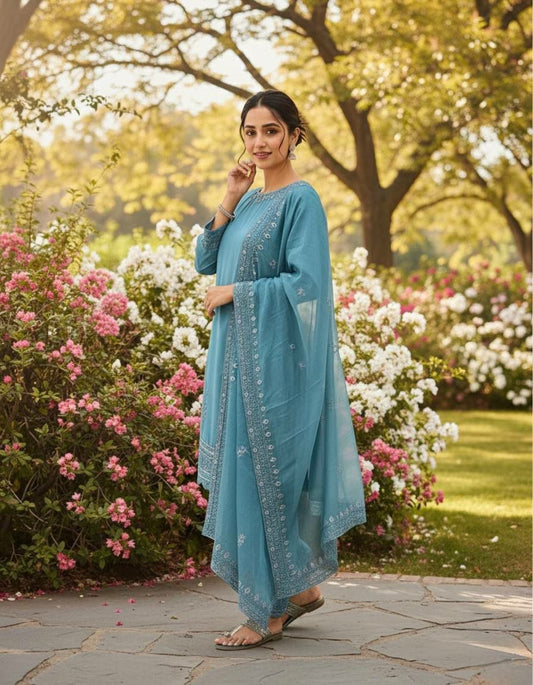 Graceful Mauve Cotton Silk Kurta Set with Intricate Chikankari Embroidery
