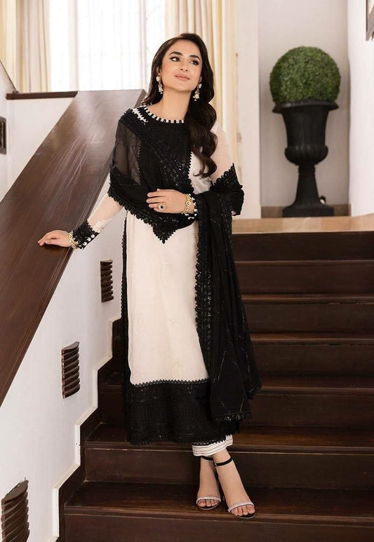 White and Black Embroidered Salwar Kameez - Heavy Lace and Sequin Work Pakistani Suit - Indian Ethnic Wear for Parties - Designer Kurta Set with Dupatta
