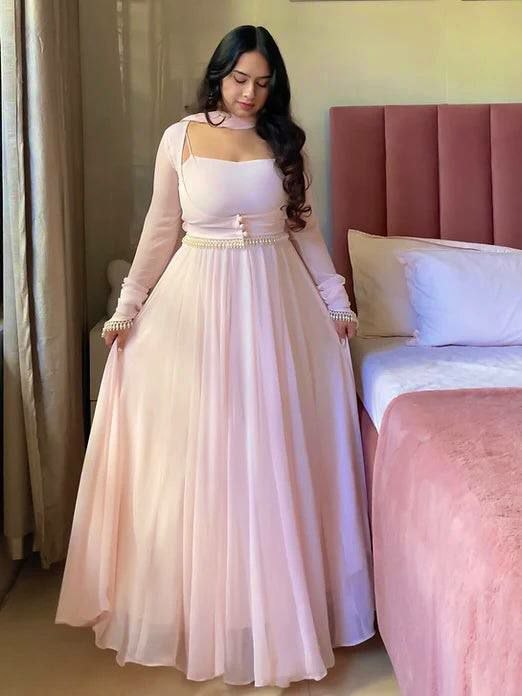 Designer Blush Pink Flared Anarkali Suit - 3-Piece Indian Ethnic Wear for Women - Festive Party Wear Long Frock with Dupatta