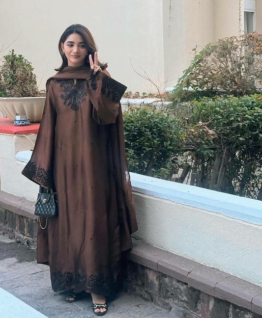 Designer Chocolate Brown Salwar Kameez | Hand Embroidered Silk Long Kurta with Dupatta | Traditional Ethnic Wear for Women | Wedding Party Outfit