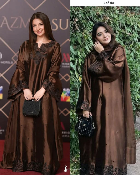 Designer Chocolate Brown Salwar Kameez | Hand Embroidered Silk Long Kurta with Dupatta | Traditional Ethnic Wear for Women | Wedding Party Outfit