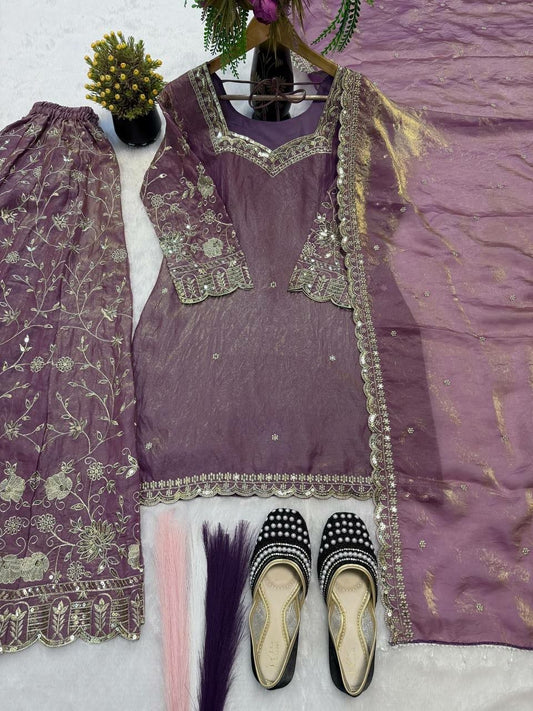 Designer Mauve Lehenga Choli for Women | Heavy Embroidered Zari Work Bridal Wear | Traditional Indian Pakistani Wedding Outfit | Festive Sharara Style Suit