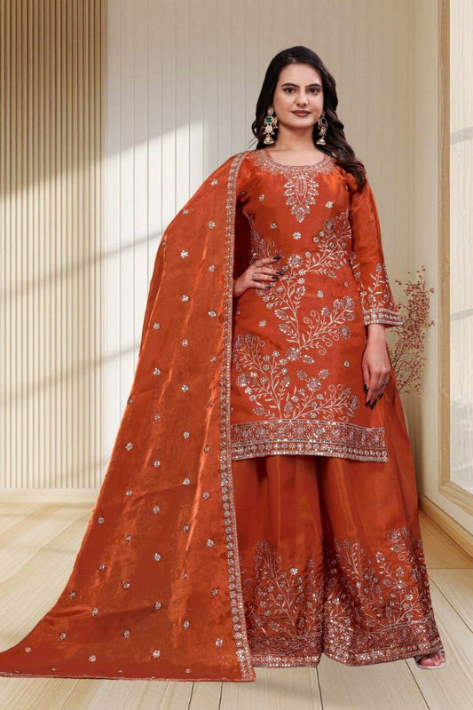 Enchanted Autumn Garden Floral Sharara | Timeless Traditional Silhouette with Shimmering Silver Accents | Perfect Traditional Apparel for Special Festive Events