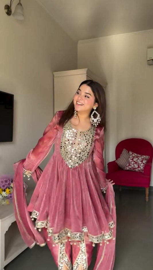 Women’s Readymade Garment: Rose Pink Velvet Kurti and Dhoti Set