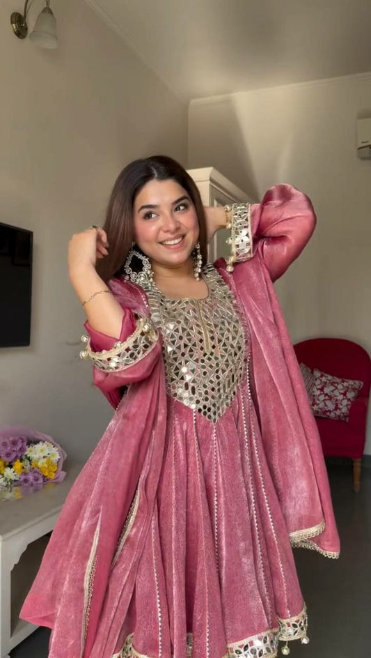 Women’s Readymade Garment: Rose Pink Velvet Kurti and Dhoti Set