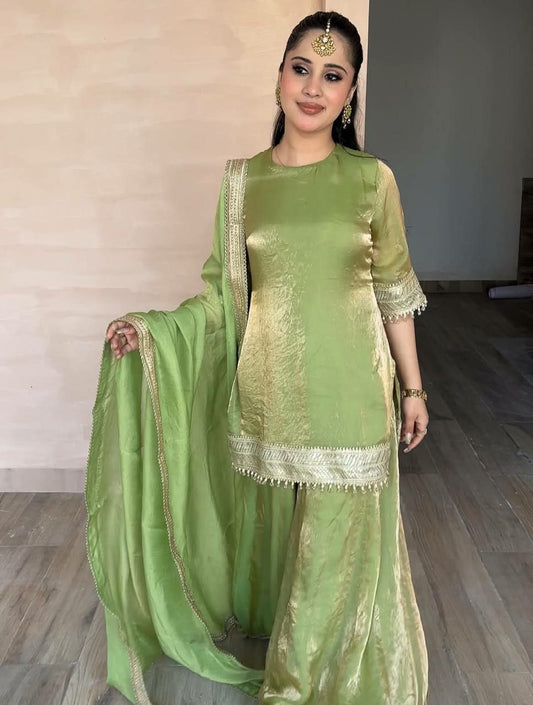Designer Green Salwar Suit with Sharara and Dupatta - Festive Indian Ethnic Wear for Women