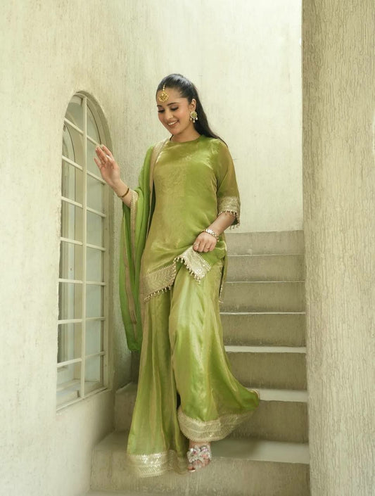 Designer Green Salwar Suit with Sharara and Dupatta - Festive Indian Ethnic Wear for Women