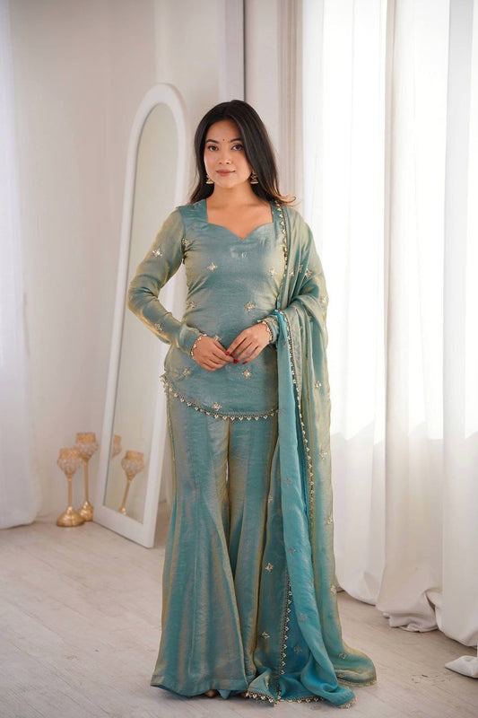 Premium Royal Teal Ethnic Set with Shimmering Silk Finish and Matching Dupatta