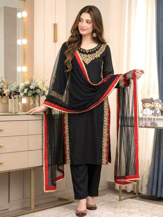 Pure Mul Chanderi black Kurtis  Set