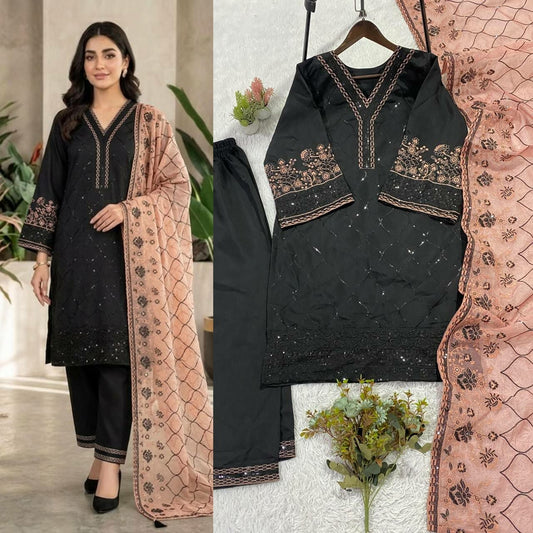 ROMAN Black Kurti Set Pent