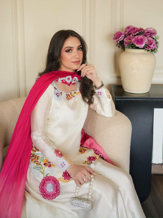 Heavy Roman Glass Silk Kurti Set
