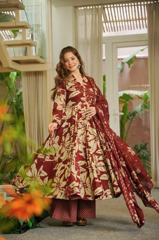 Maslin cotton With Digital Anarkali Gowan