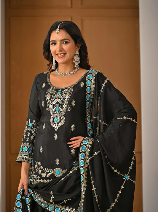 Heavy NC Vichitra Silk Material With  5mm Sequence And Embroidery Work
