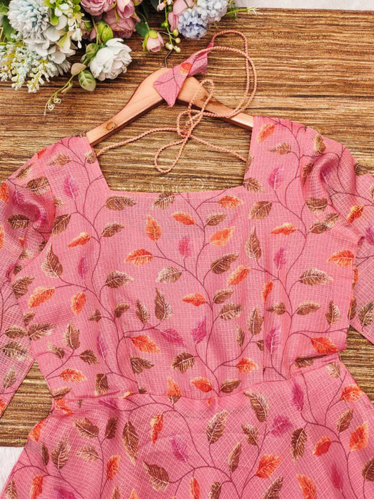 Digital print Kota chex Febric with full lining with Kota dori dupatta with aarka work lace