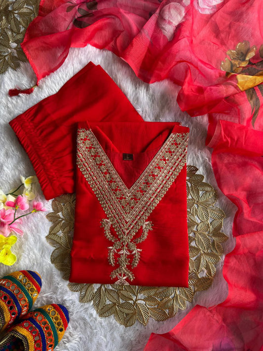 Roman Silk with Beautiful Embroidery With Sequence Work