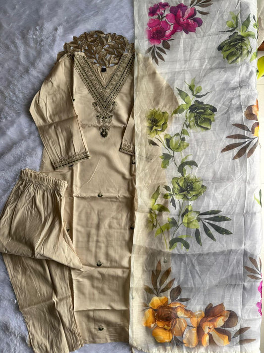 Roman Silk with Beautiful Embroidery With Sequence Work