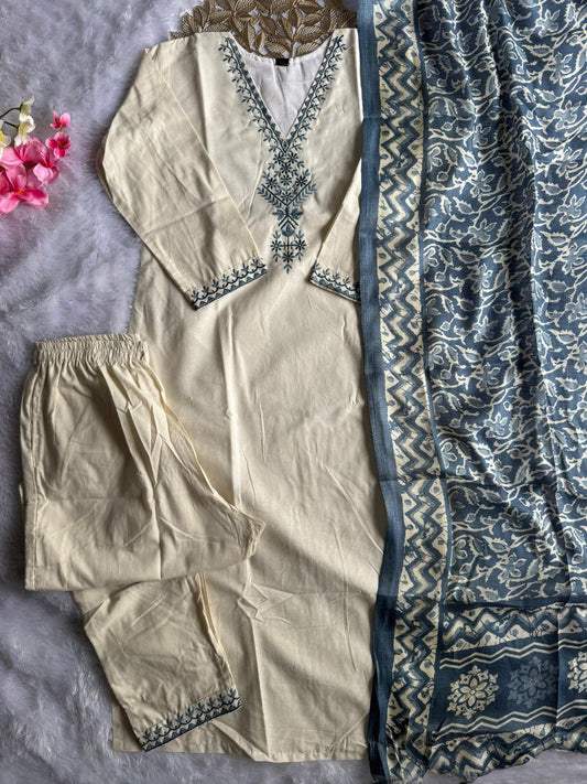Khadi Cotton with Beautiful Embroidery