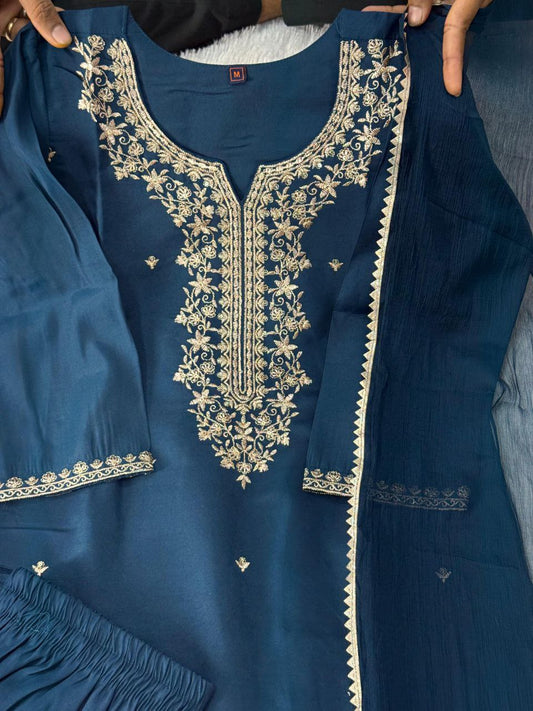 Roman Silk with Beautiful Embroidery With Sequence Work