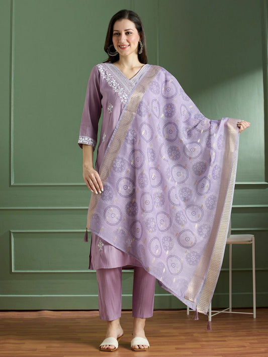 Roman Silk with Beautiful Embroidery With cotton tread Work