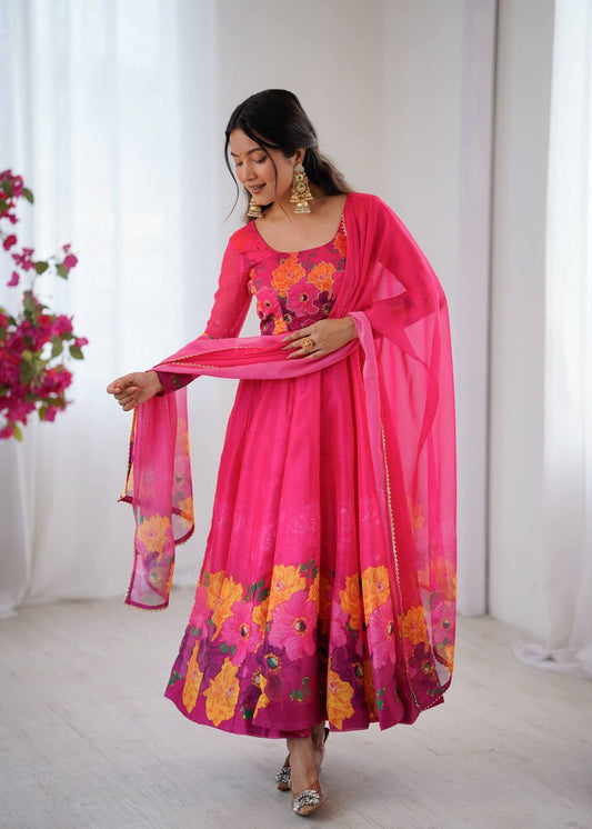 Gown Febrics Organza Soft Taby Silk Heavy Quality Fabric With Digital Print And ,