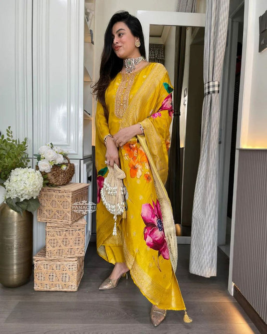 HEAVY VISCOSE JAQUARD WITH SEQUENCE CODING EMBROIDERY WORK