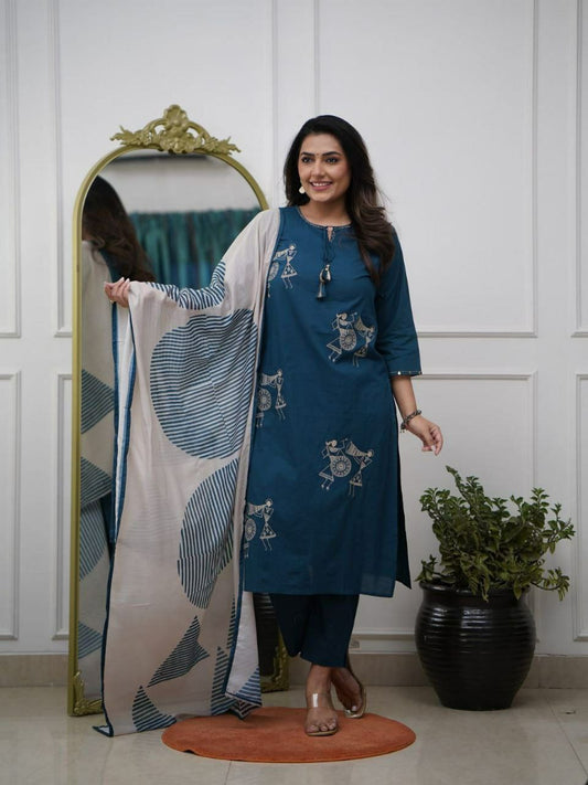 Nack with Embroidery Work And heavy Silk Print Dupatta
