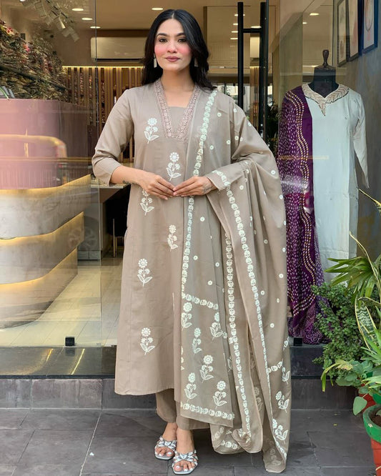 COTTON BLEND WITH SEQUENCE EMBROIDERY WORK