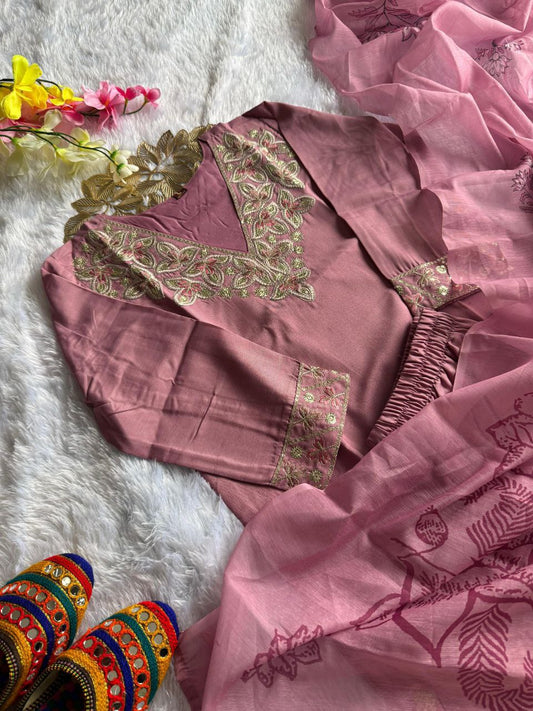 Reyon slub with Beautiful Embroidery With cotton tread Work